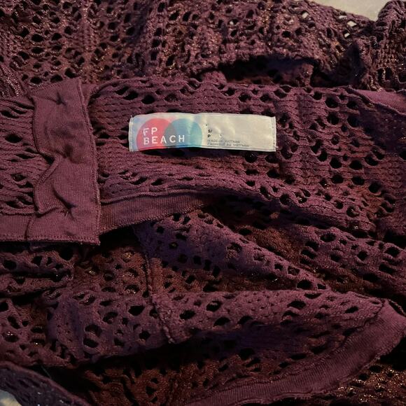 FP Beach Free People Metallic Perforated Lace Romper Swimsuit Cover-up Sz S - Picture 6 of 6